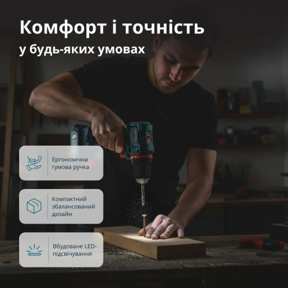 Шурупокрут-дриль ударний акумуляторний Konner&Sohnen KS ID20V-60 KIT 74 18В 1х2А·год 60Нм 0-450·0-1900об/хв LED-світло ЗП набір свердл і біт 74шт кейс 4.3кг