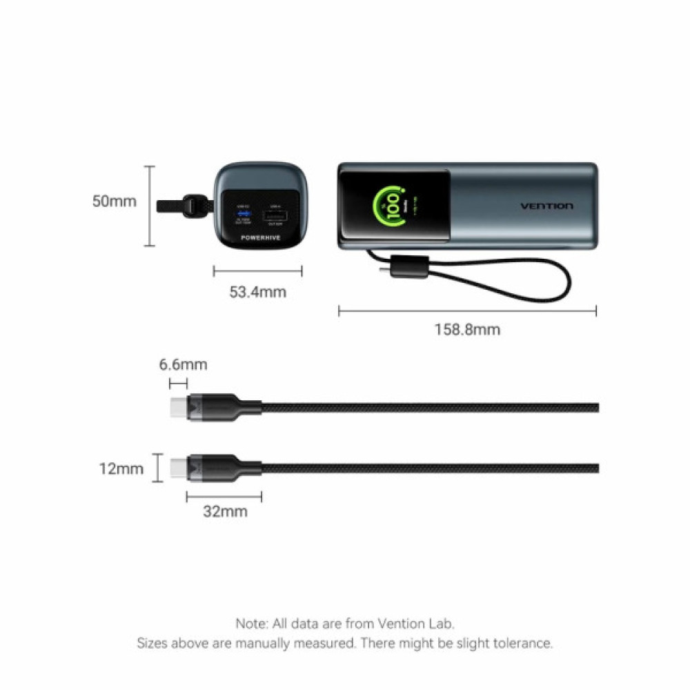Батарея універсальна Vention 27000 mAh 200W Gray TFT Display Type (FKGH0)
