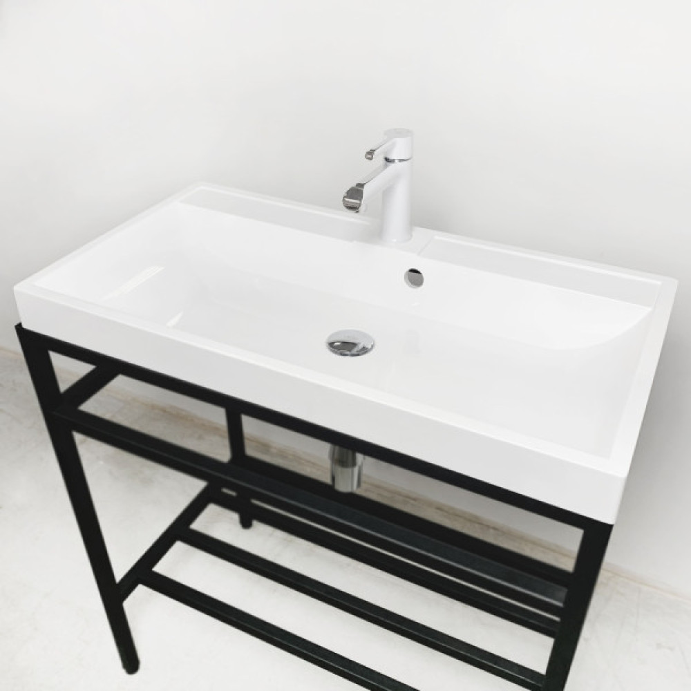 Раковина, умивальник Adamant STRENG NEW, штучний камінь, прямокут., з отвором для змішувача, з отвором для переливу, 790x410x123мм, накладний, білий