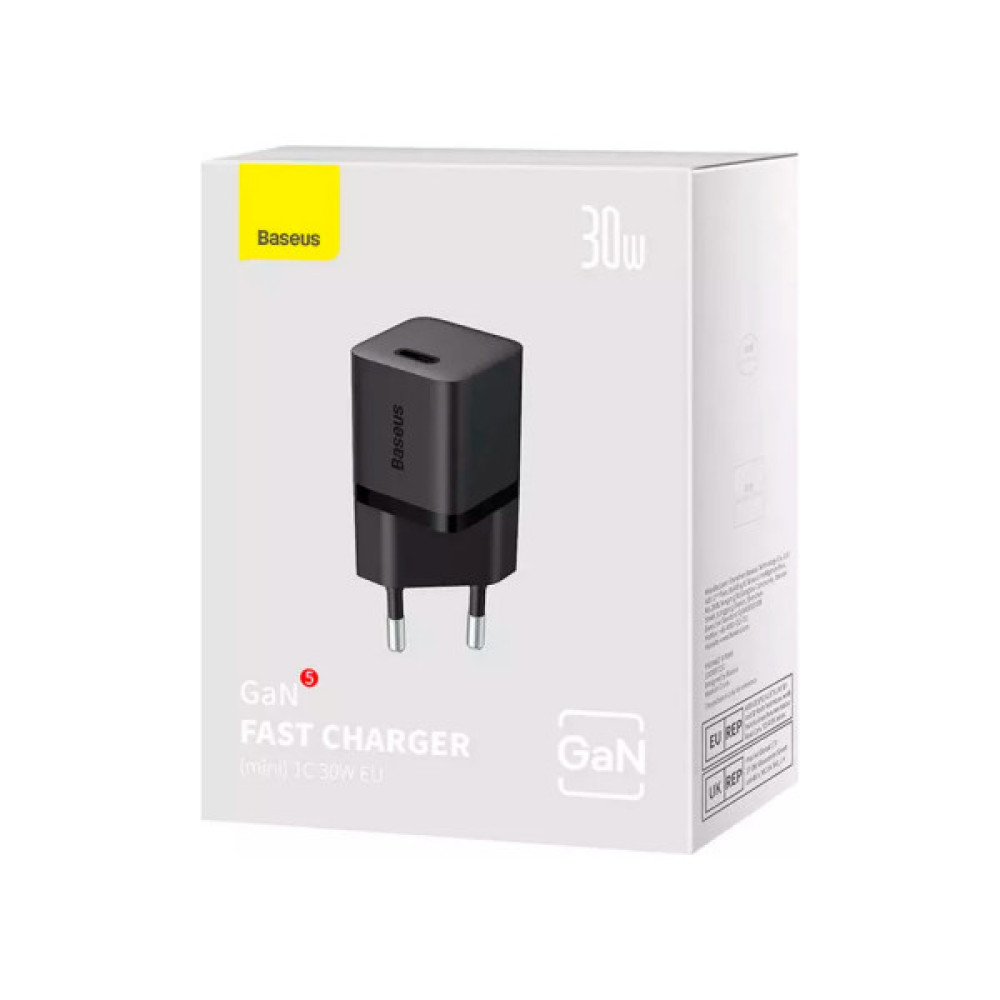 Зарядний пристрій Baseus GaN5 Fast Charger USB-C 30W black (CCGN070401)