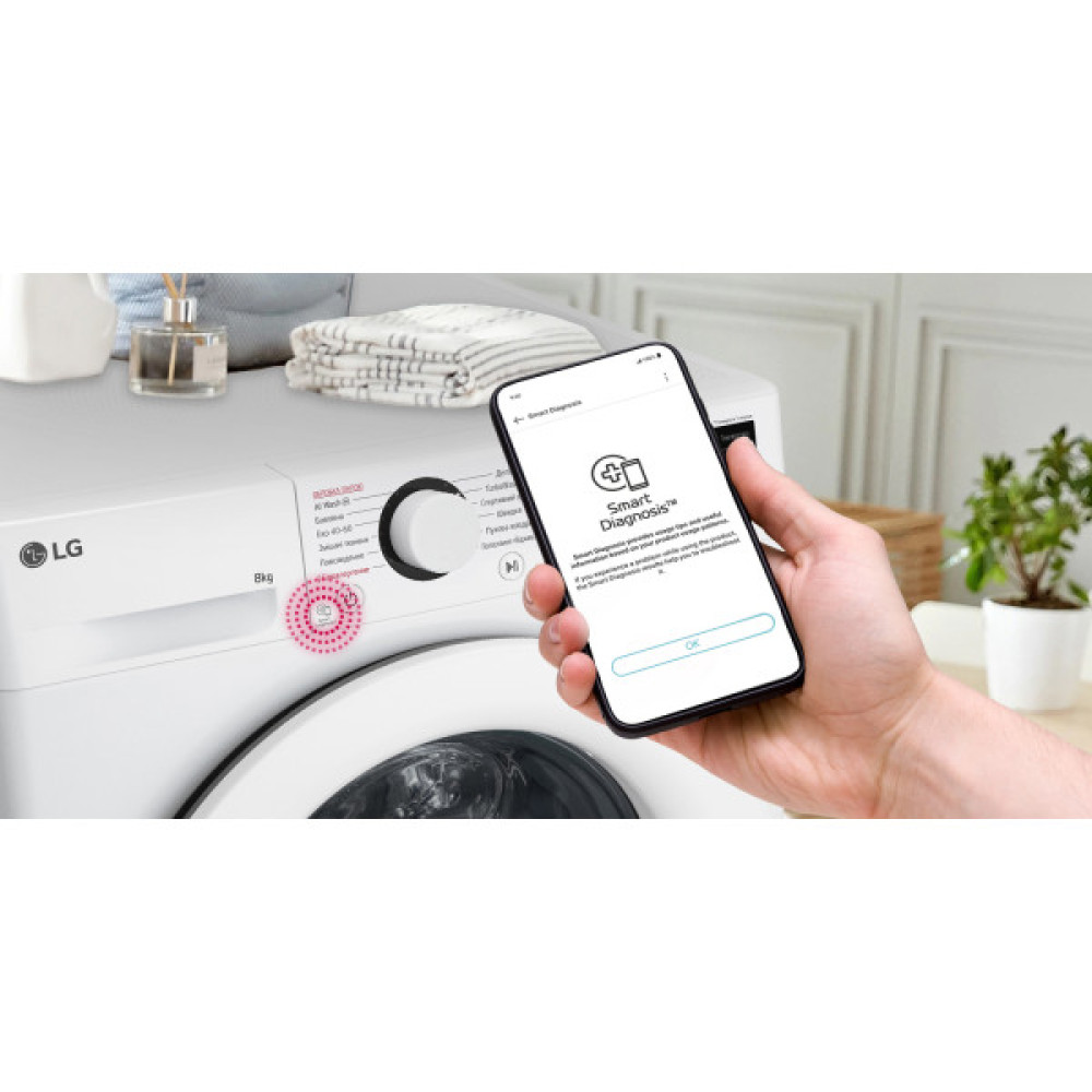 Пральна машина LG фронтальна, 8кг, 1200, A, 48см, дисплей, пара, інвертор, білий