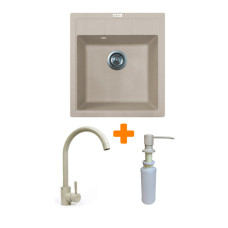 Набір кухонна Adamant Brick, штучний камінь, квадрат, без крила, 460x515x200мм, чаша - 1, врізна, Avena + змішувач та дозатор Набір кухонна Adamant Brick, штучний камінь, квадрат, без крила, 460x515x200мм, чаша - 1, врізна, Avena + змішувач та дозатор