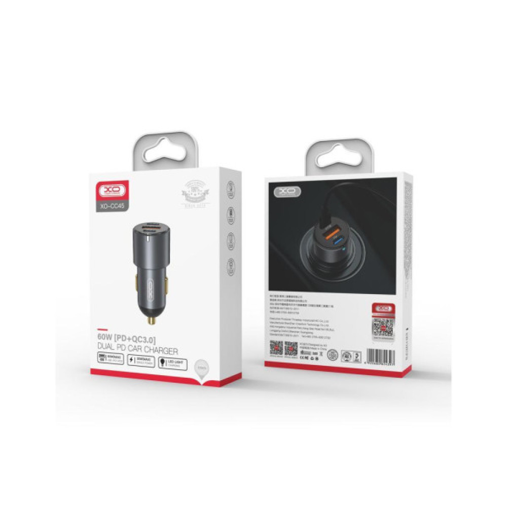 Зарядний пристрій XO CC45 1 USB QC 3.0 + 2 Type-C PD (60W) Black (XO-CC45-BK)