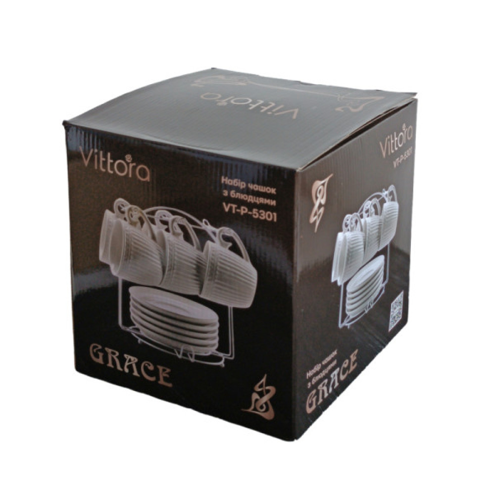 Набір чашок Vittora Grace 6 чашок з блюдцями на підставці (VT-P-5301)
