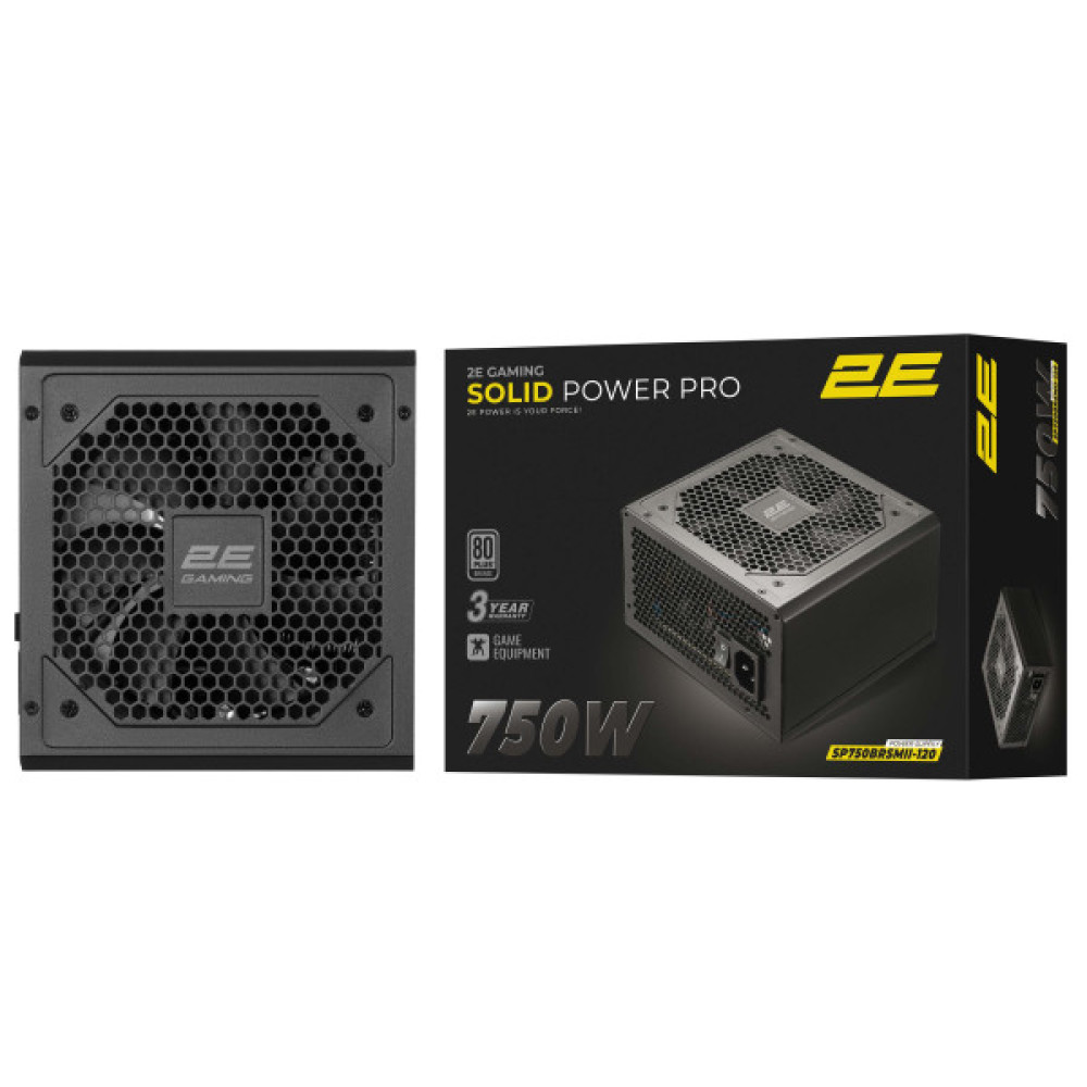 Блок живлення 2E GAMING Solid Power Pro ATX3.1 GEN5.0  (750W), >85%, 80+ Bronze, 120мм, 1xMB 24pin(20+4), 2xCPU 8pin(4+4), 3xMolex, 6xSATA, 4xPCIe 8pin(6+2), 1xPCIe GEN5 16pin, Semi Modular