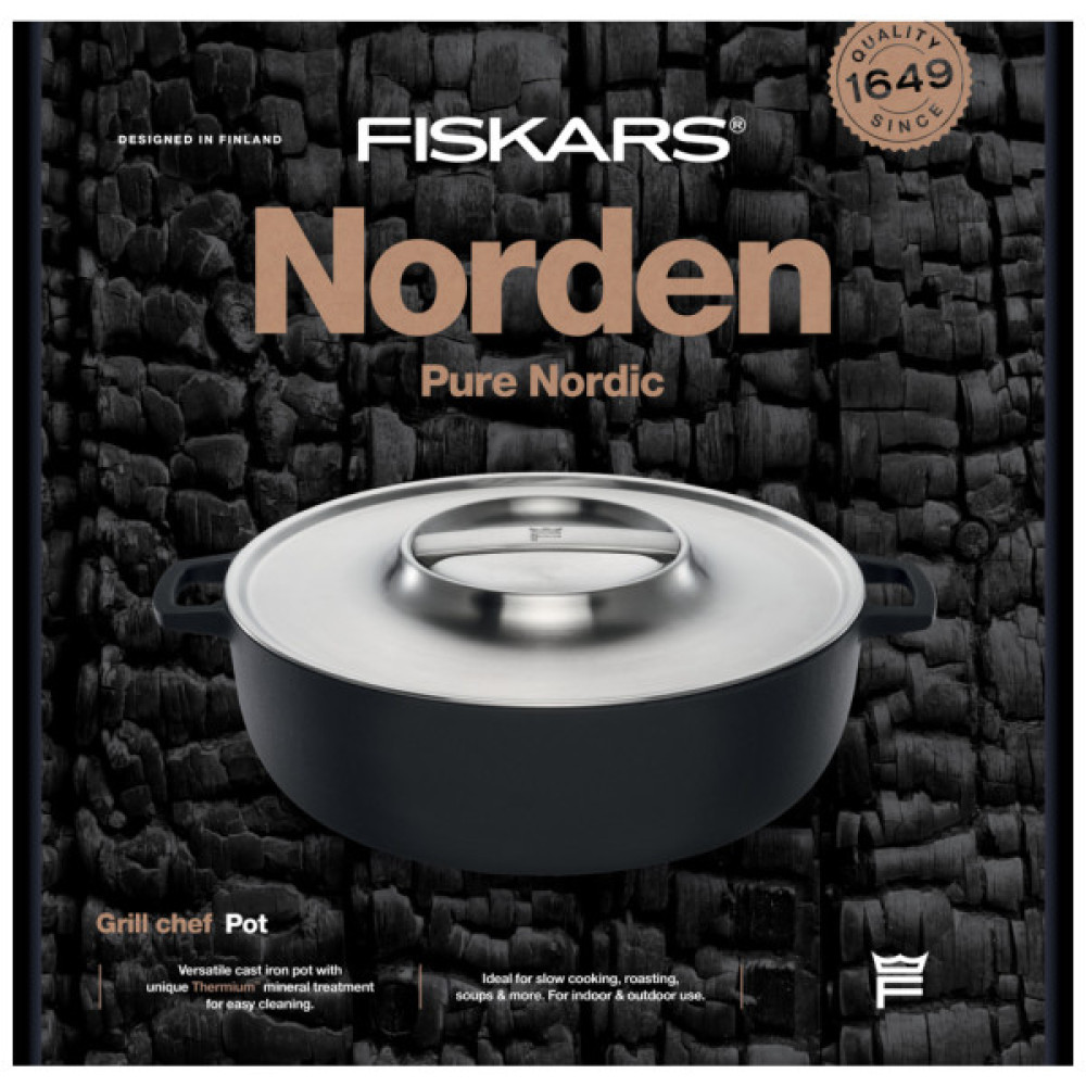 Каструля Fiskars Norden Grill з кришкою чавунна 6 л (1066430)