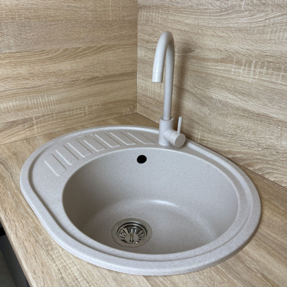 Набір кухонний Adamant Ovum, штучний камінь, овальна, з крилом, 615х495х200мм, чаша - 1, врізна, Avena + змішувач та дозатор