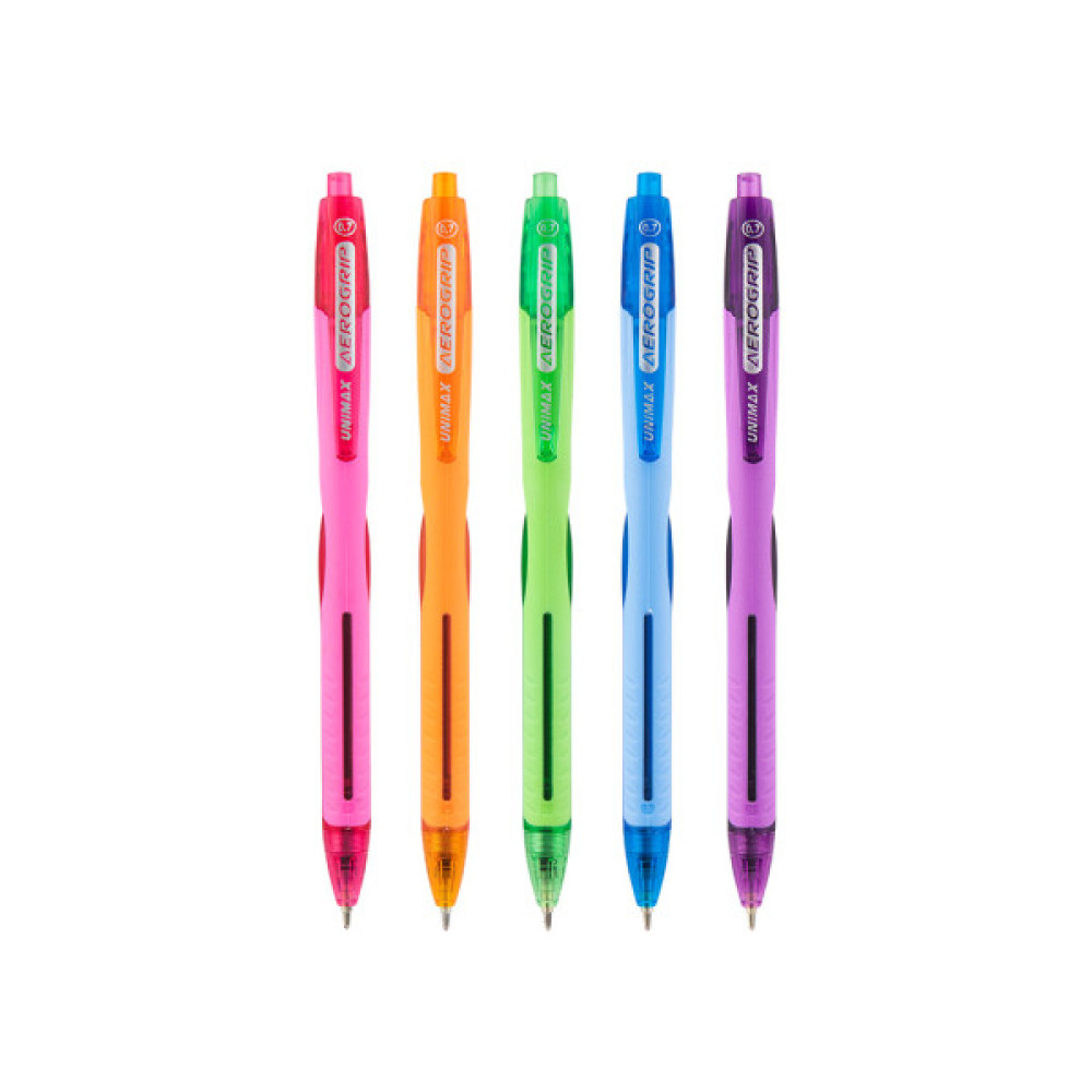 Ручка кулькова Unimax автоматична Aerogrip-3, набір 5 кольорів (асорті) (UX-140-20)