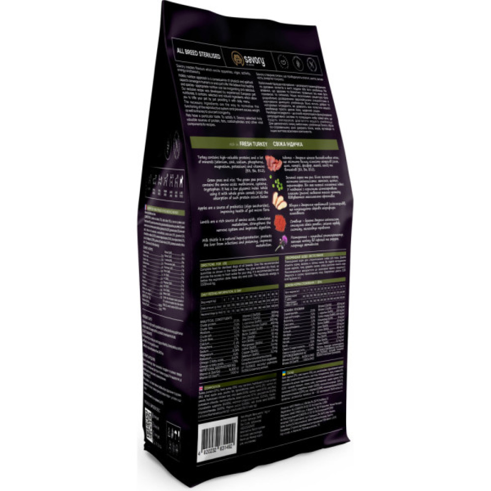 Сухий корм для собак Savory All Breed Sterilised rich in Fresh Turkey 1 кг (4820232631492)