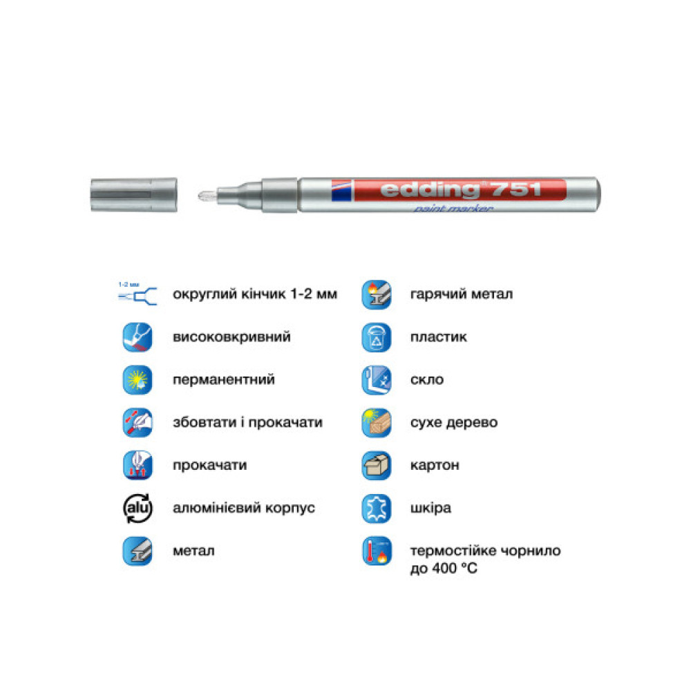 Маркер Edding Paint 1-2 мм круглий срібний (e-751/54)