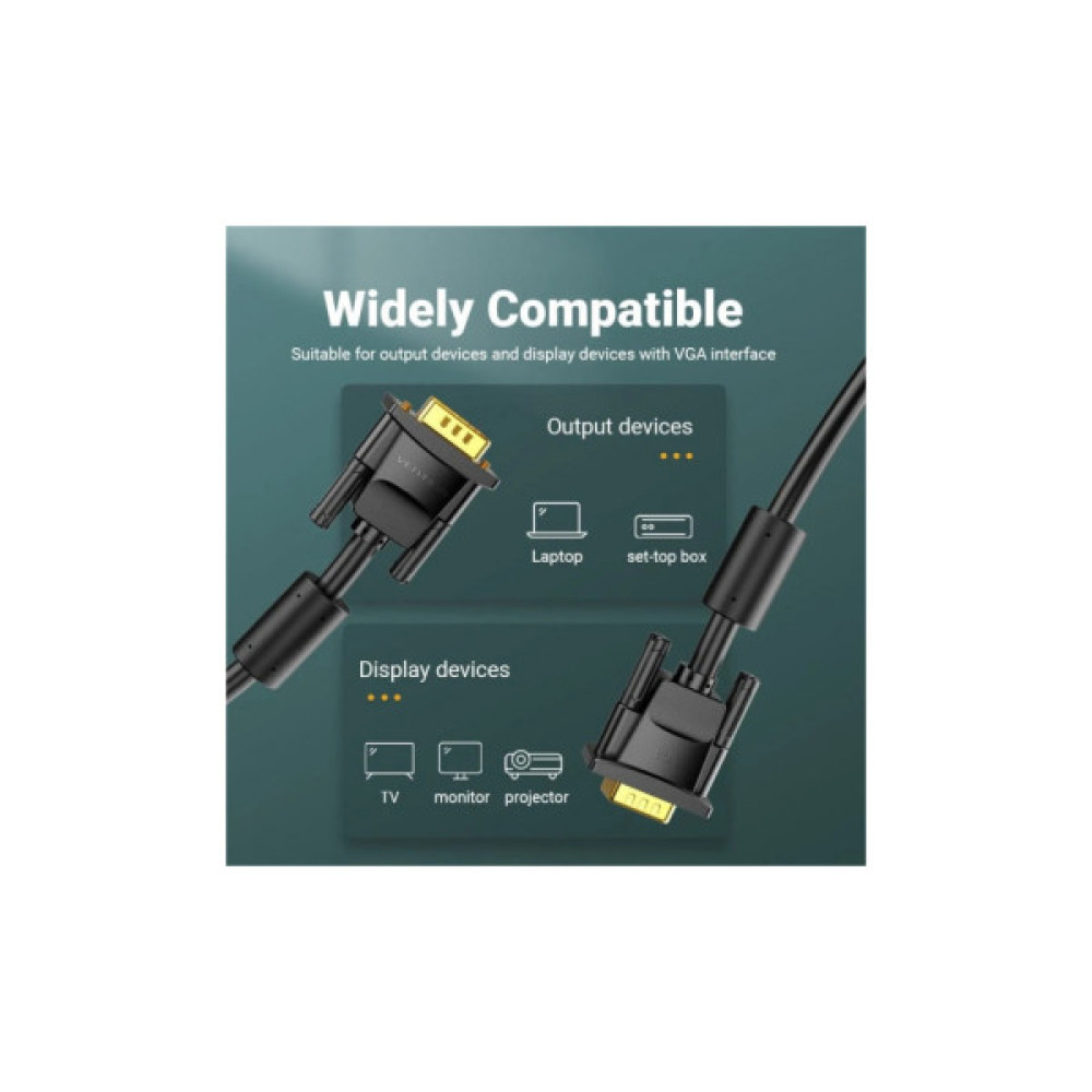 Кабель мультимедійний VGA M to VGA M 1.0m ferrite black Vention (DAEBF)