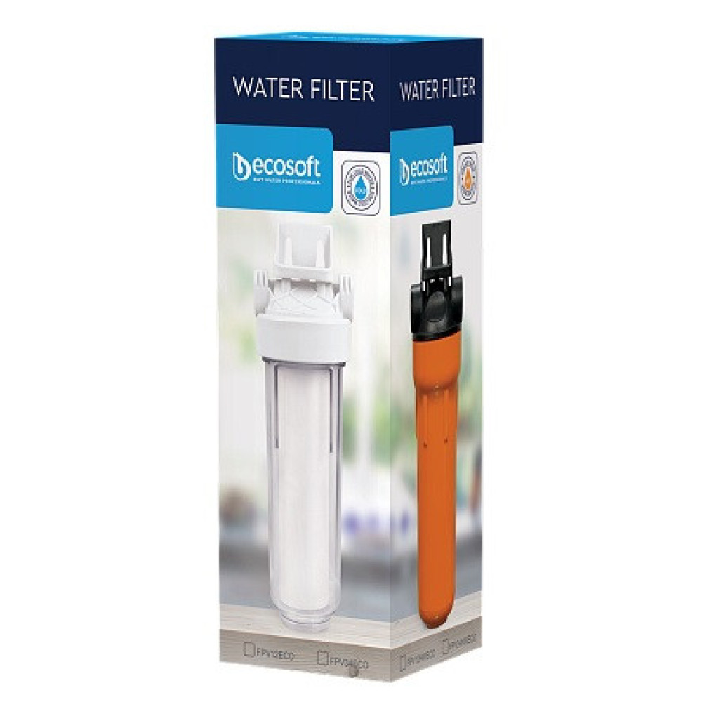 Фільтр магістральний Ecosoft 10", прозора колба, підключення 1/2, з поліпропіленовим картриджем