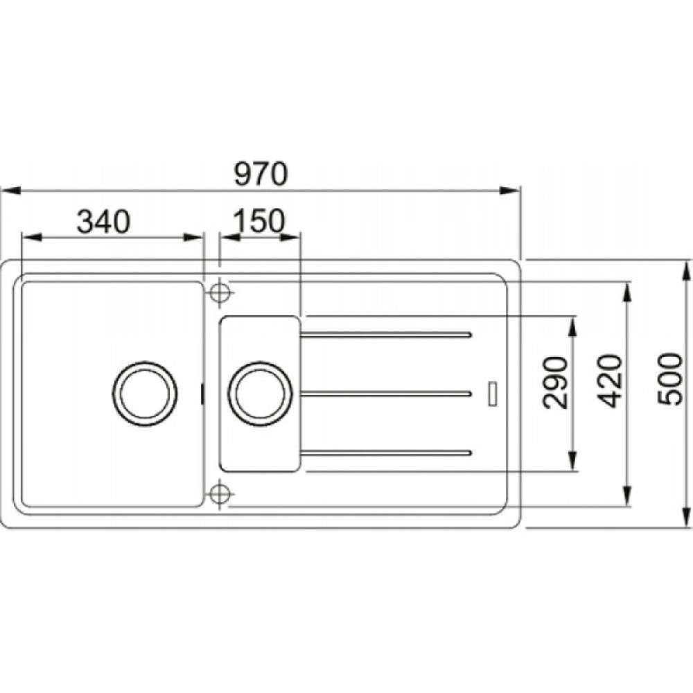 Мийка кухонна Franke Basis фраграніт, прямокут., з крилом, 970х500х200мм, чаша - 2, врізна, онікс