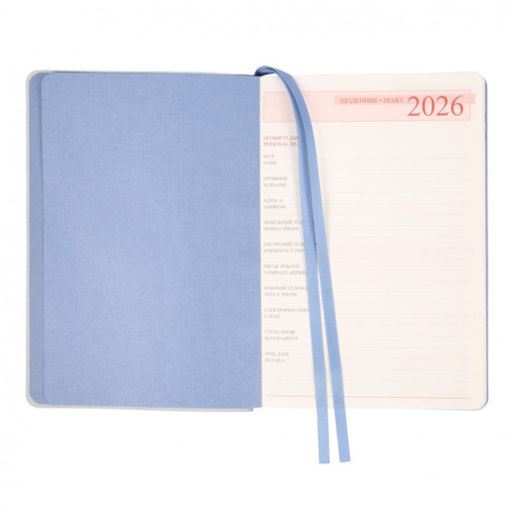 Тижневик Leo planner А5 датований 2026 "Vitto", м‘який, блакитний, 368 сторінок (252644)