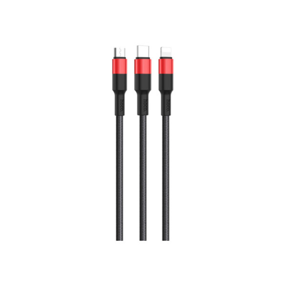 Дата кабель USB 2.0 AM to Lightning + Micro 5P + USB-C 1.0m Xpress one X26 black+red HOCO (6957531080282)