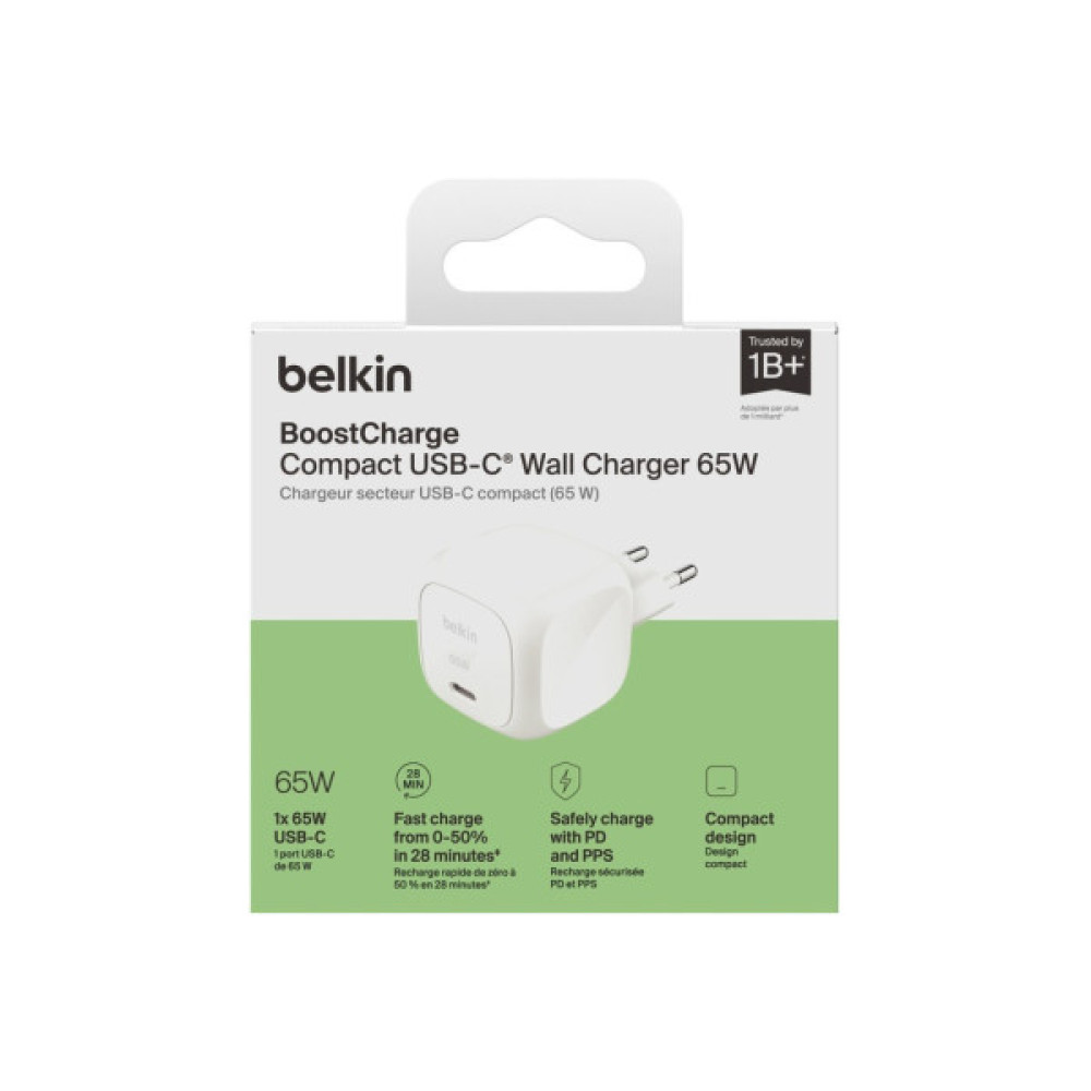 Зарядний пристрій Belkin USB-C PD65W GaN PPS white (WCA011KQWH)