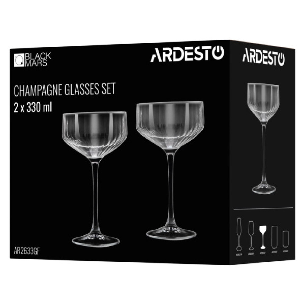 Набір келихів Ardesto Black Mars Alcor 330мл, 2шт, скло, сірий (AR2633GF)