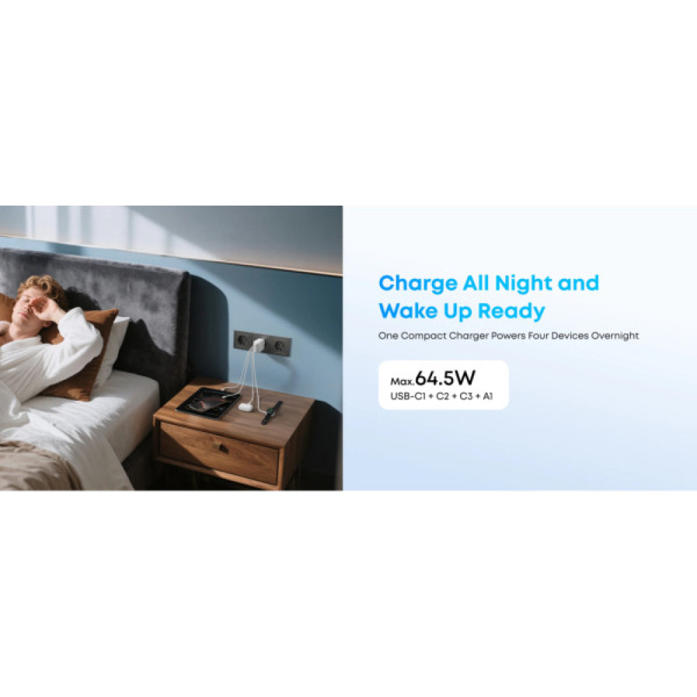 Зарядний пристрій Anker 3xUSB-C PD3.0 + 1xUSB 70W black (A121CG11)