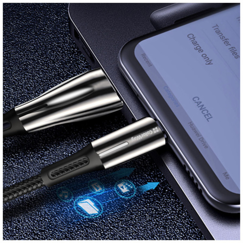 Дата кабель USB 2.0 AM to USB-C 1.0m zinc alloy + led black ColorWay (CW-CBUC035-BK)