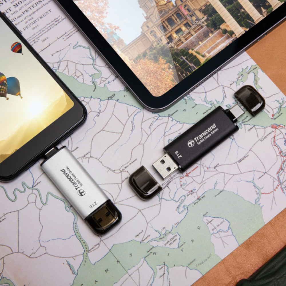 Портативний SSD Transcend 1TB USB 3.1 Gen 2 Type-A + Type-C ESD310 Чорний