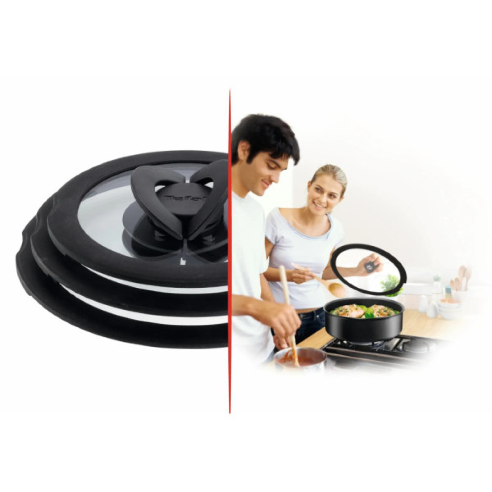 Кришка для посуду Tefal Ingenio 28см, скло, силікон, прозоро-чорний (L9846753)