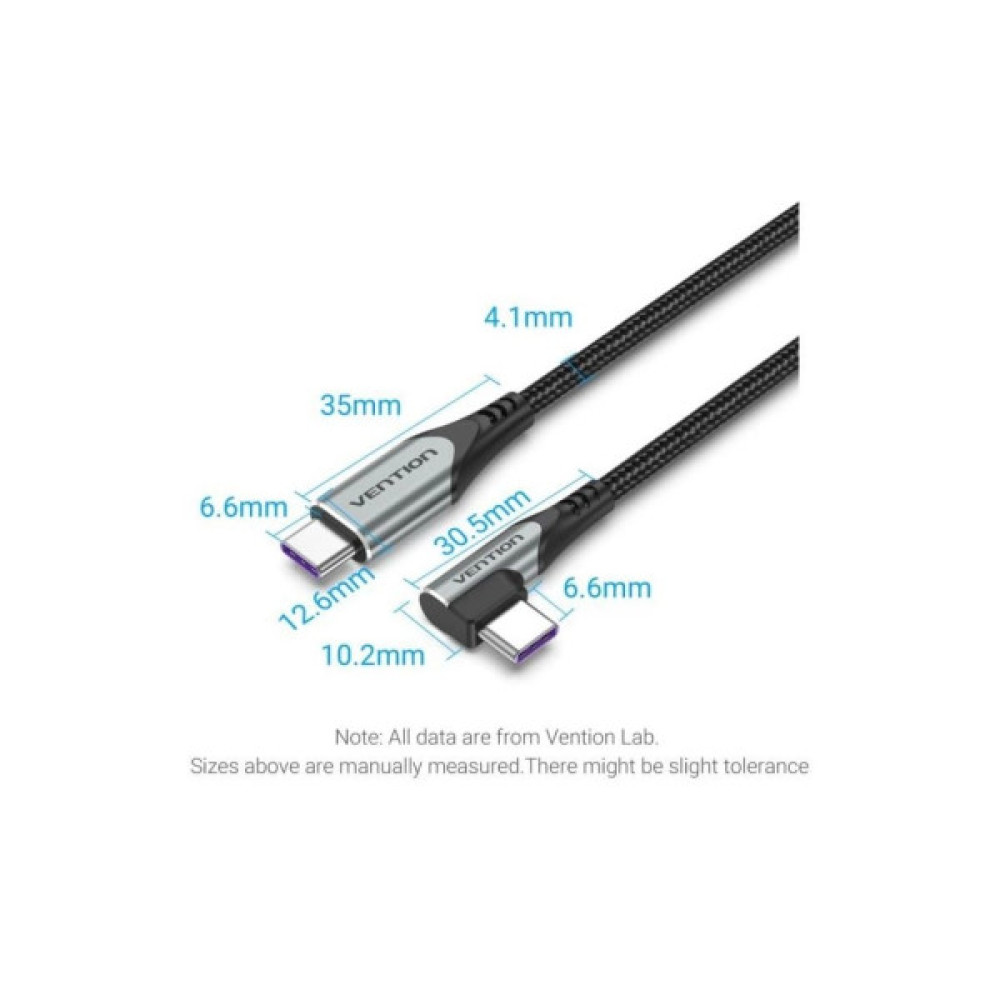 Дата кабель USB-C to USB-C 1.0m 5A 90° corner aluminum gray Vention (TAKHF)