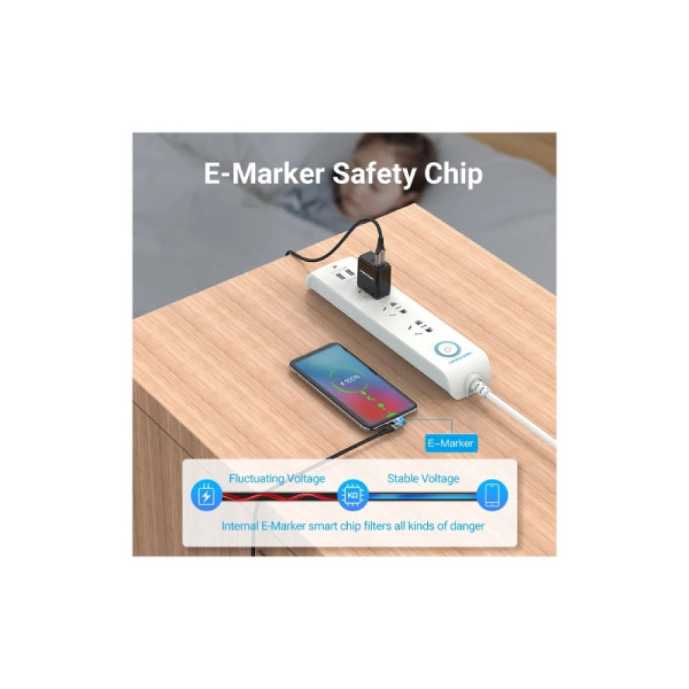 Дата кабель USB-C to USB-C 1.0m 5A 90° corner aluminum gray Vention (TAKHF)