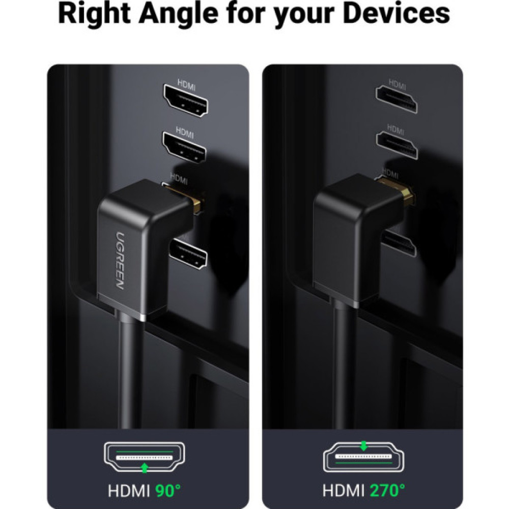 Кабель мультимедійний HDMI M to HDMI M 2.0m 90° corner HD103 black Ugreen (10173)