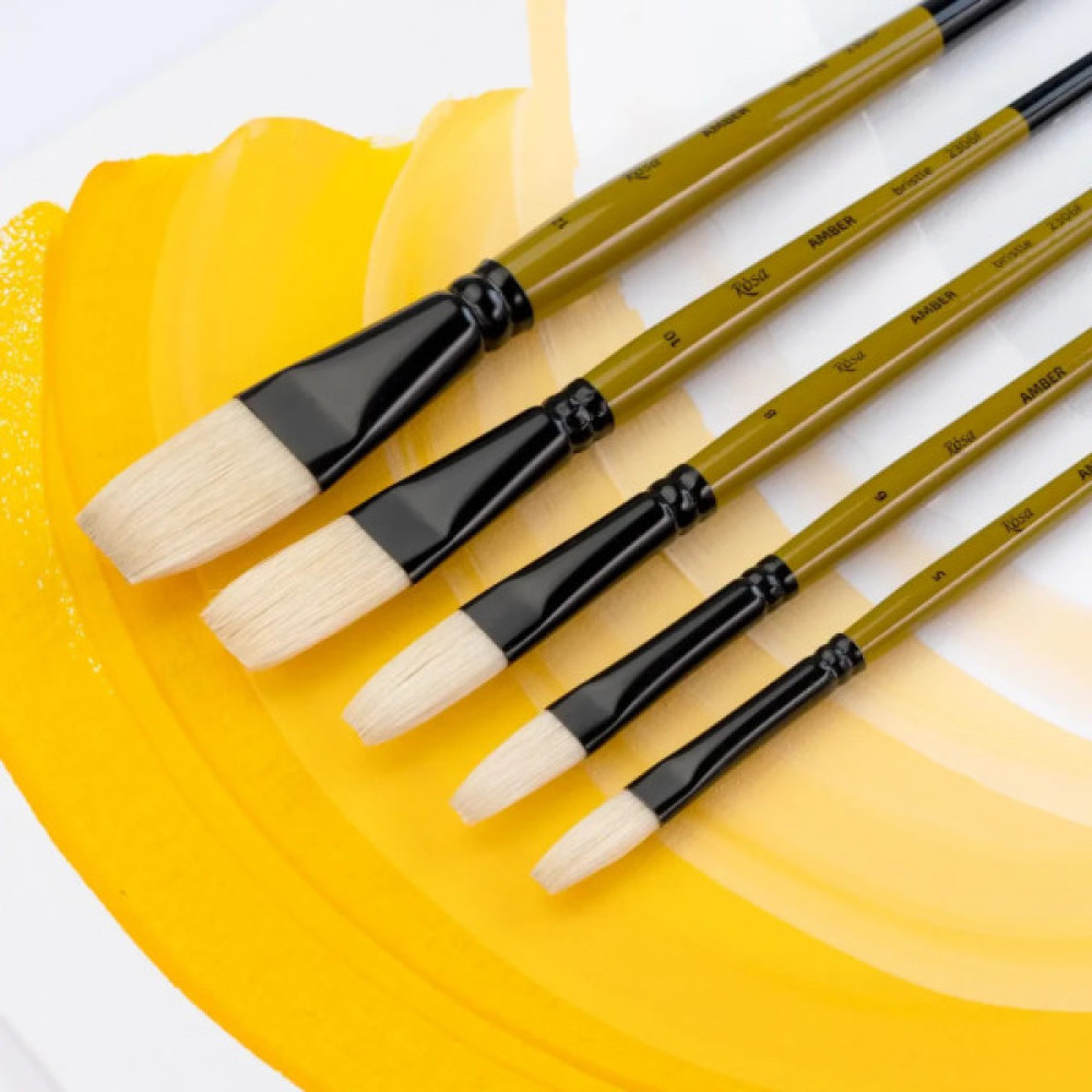 Пензлик для малювання Rosa Щетина плоска, AMBER 2306F, №6 (4823098533337)