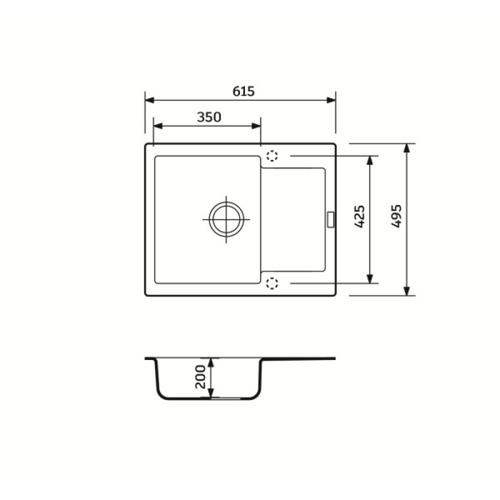 Набір кухонний Adamant Minimal, штучний камінь, прямокут., з крилом, 615х495х200мм, чаша - 1, врізна, сірий + змішувач