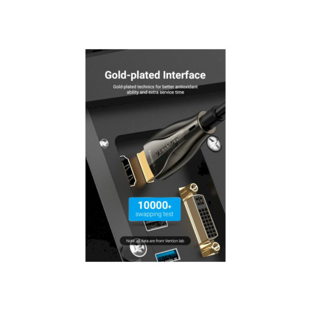 Кабель мультимедійний HDMI to HDMI 30.0m V2.0 Optical 4K 60Hz 18Gbps Dolby 7.1 PVC Black Zinc Alloy VENTION (ALABT)