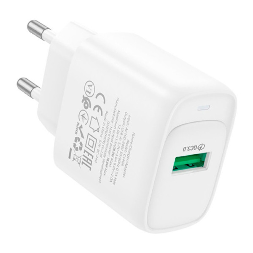 Зарядний пристрій HOCO C140A USB 18W QC3.0 white (6942007627795)
