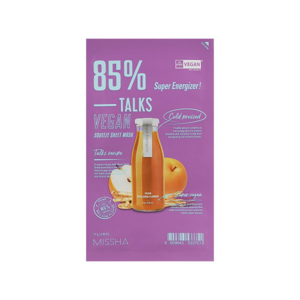 Маска для обличчя Missha Talks Vegan Squeeze Sheet Mask Super Energizer 27 г (8809643533751)