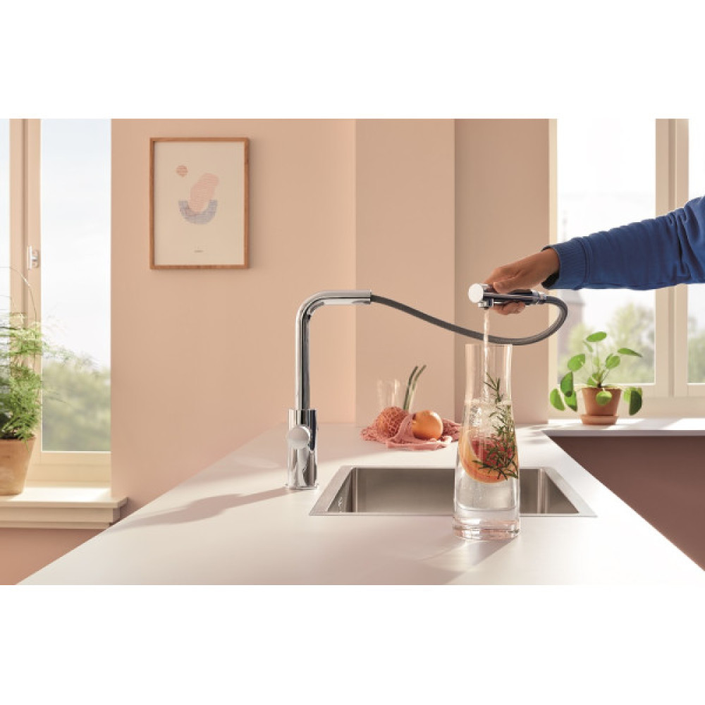 Змішувач для кухні Grohe Blue Pure Minta, довж.виливу - 223мм, поворотний/витяжний, 1+1фильтр, хром