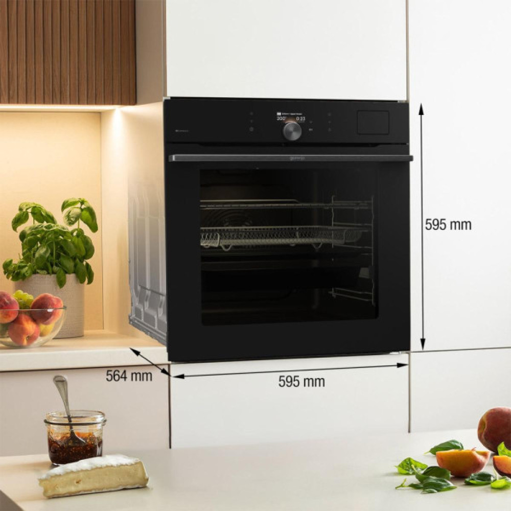 Духова шафа Gorenje електрична, 77л, A+, Wi-Fi, пароварка, дисплей, конвекція, готув. на різн рівнях, чорний