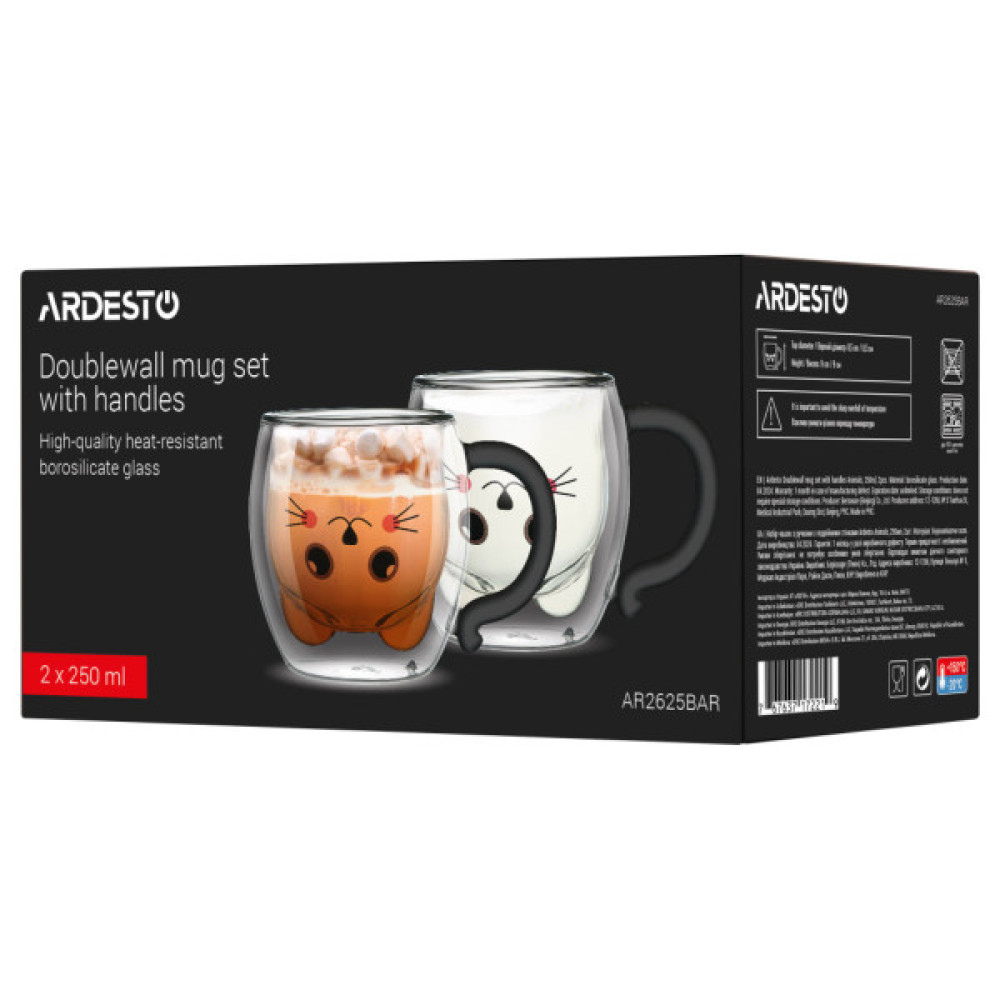 Набір чашок Ardesto Animals BAR 250 мл 2 шт прозорий (AR2625BAR)
