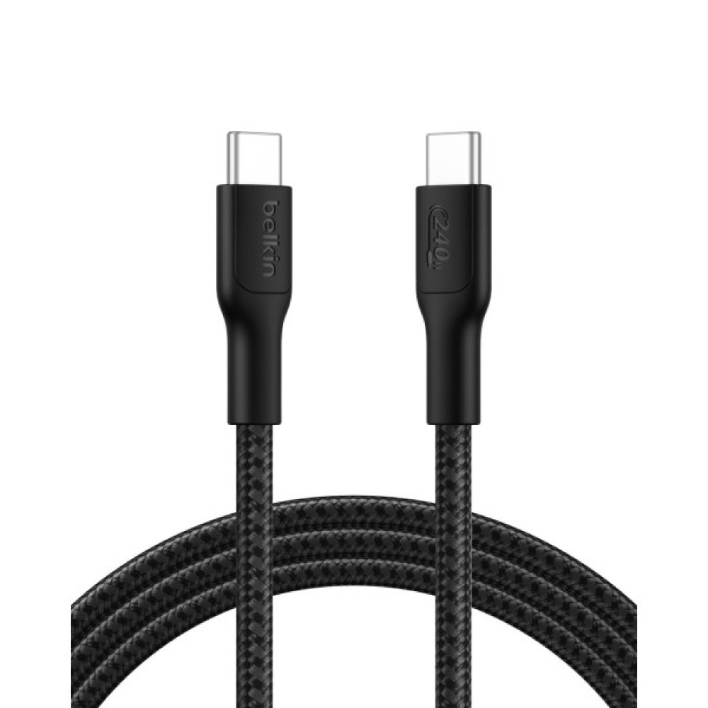 Кабель USB-C > USB-C заряджання/синхронізації Belkin 2м, 240Вт, Type-C, плетений, чорний