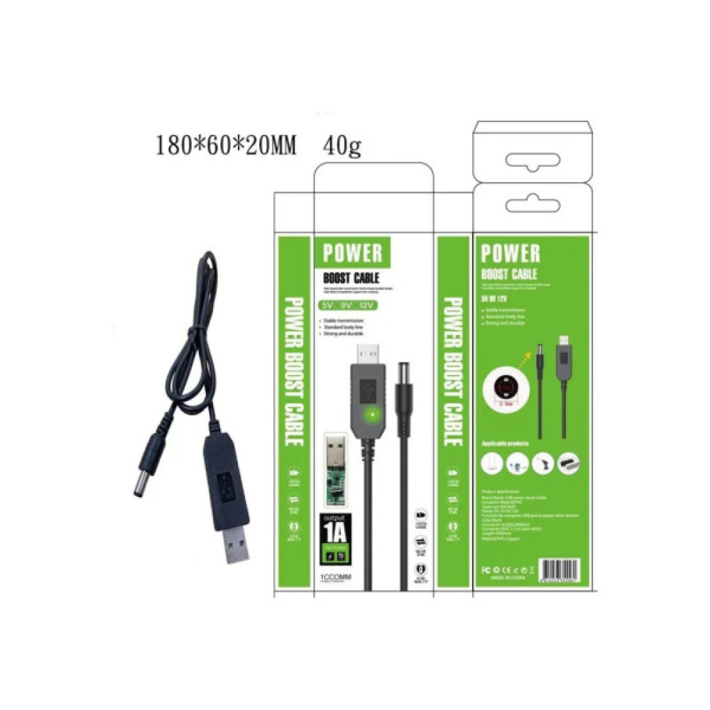 Кабель живлення USB to DC 5.5x2.1mm 9V 1.0m black Power Boost (1070990)