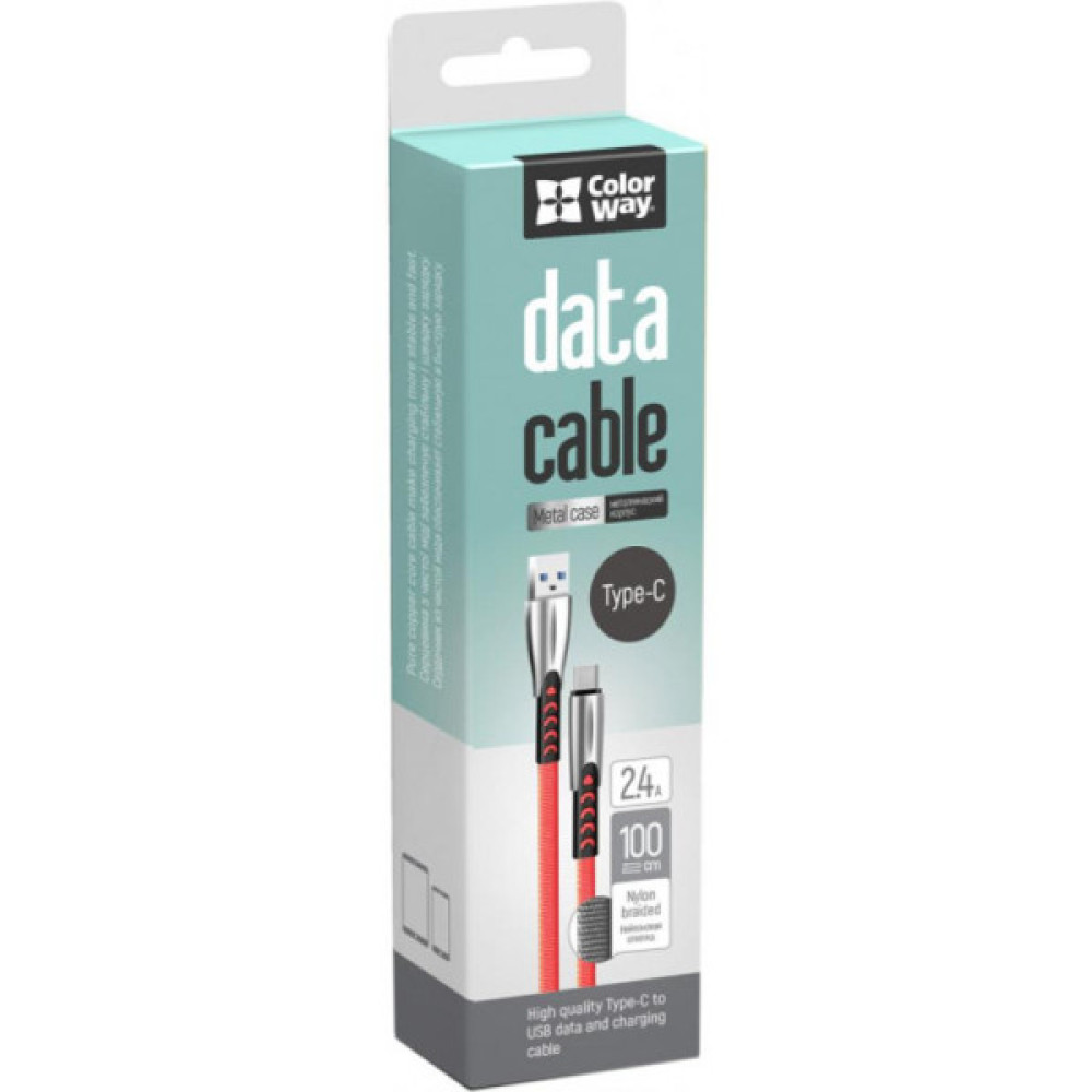 Дата кабель USB 2.0 AM to USB-C 1.0m zinc alloy red ColorWay (CW-CBUC012-RD)