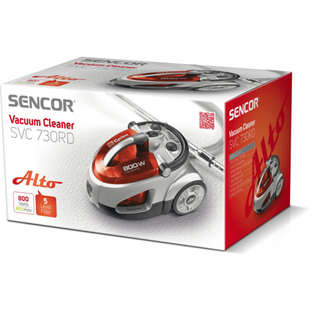 Пилосос Sencor контейнерний Alto, 800Вт, конт пил -1.5л, НЕРА, червоно-сірий