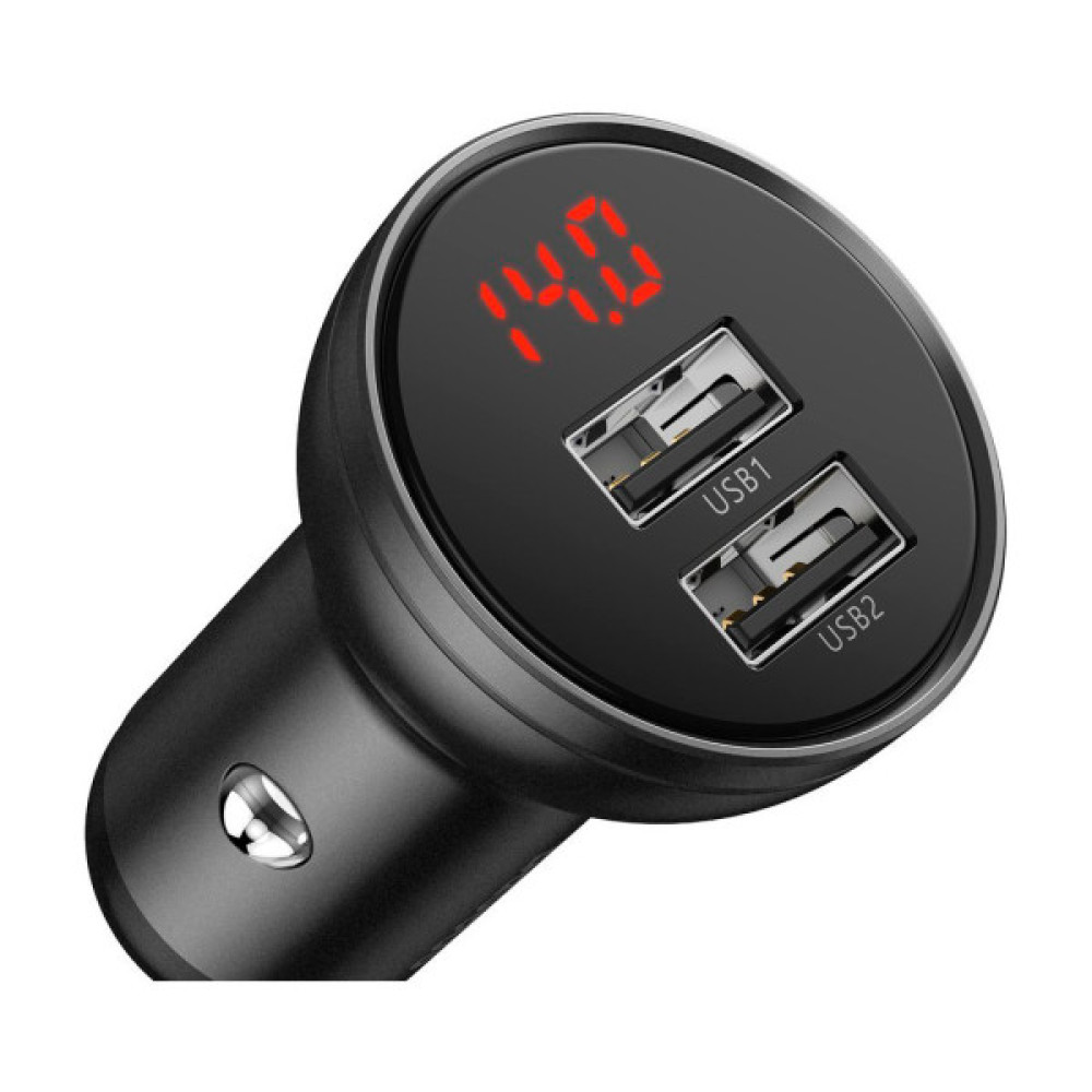 Зарядний пристрій Baseus Digital Display Dual USB 4.8A Car Charger 24W+Three Primary Colors 3-in-1 Cable 1.2m (TZCCBX-0G)