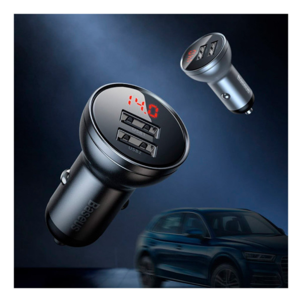 Зарядний пристрій Baseus Digital Display Dual USB 4.8A Car Charger 24W+Three Primary Colors 3-in-1 Cable 1.2m (TZCCBX-0G)