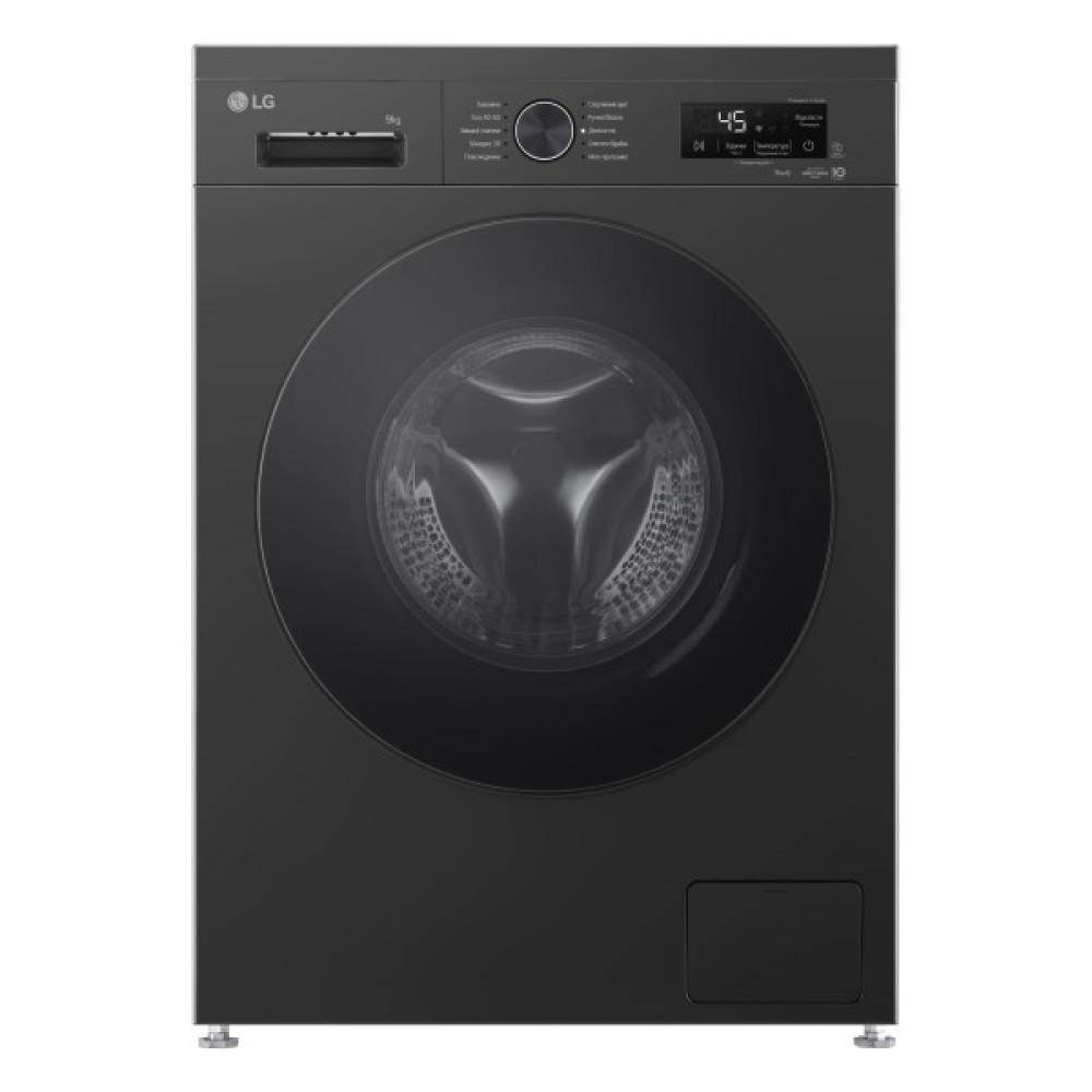 Пральна машина LG фронтальна, 9кг, 1400, A, 55см, дисплей, пара, інвертор, чорний