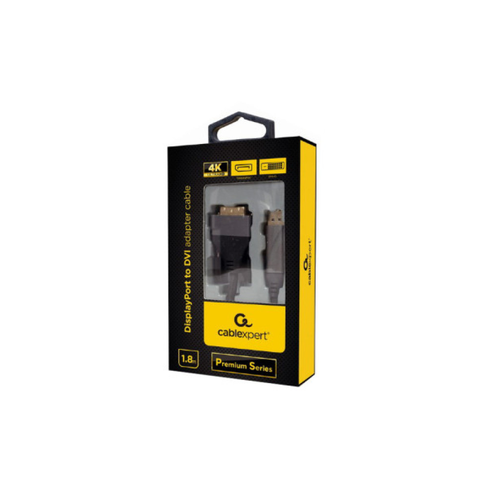 Кабель мультимедійний DisplayPort M to DVI M 1.8m 4K 24+1pin Cablexpert (CC-DPM-DVIM-4K-6)