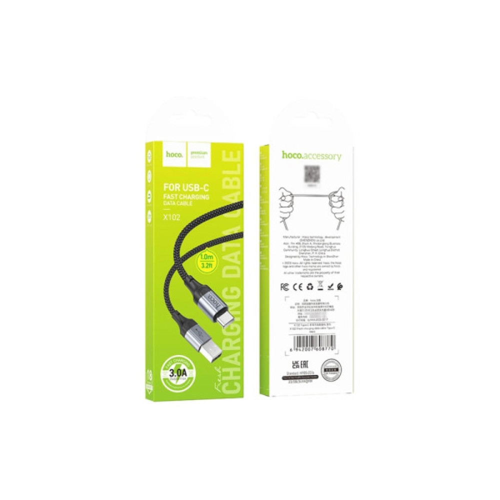 Дата кабель USB 2.0 AM to USB-C 1.0m 3A nylon X102 black HOCO (6942007608770)