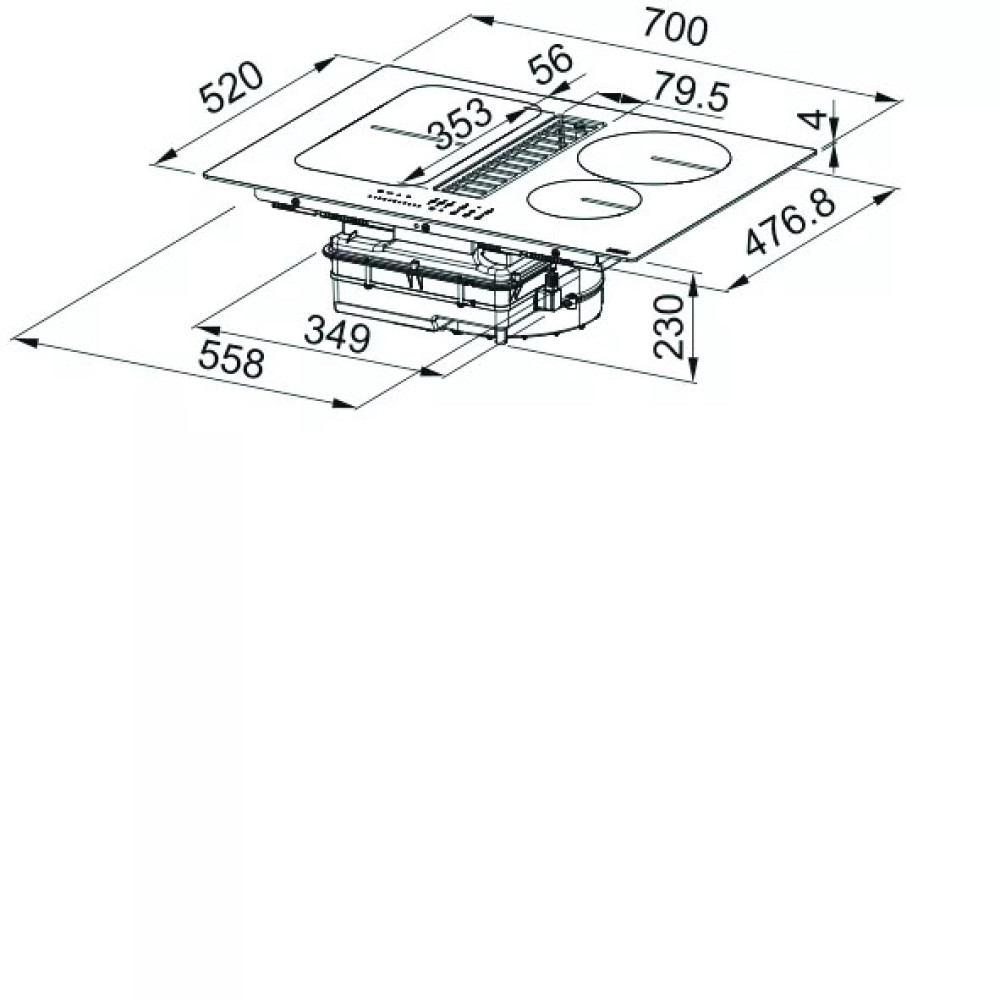 Варильна повверхня Franke індукційна, 70см, розширена зона, вбудована витяжка, Booster, 1050м.куб/год, A++, автовідключення, чорний