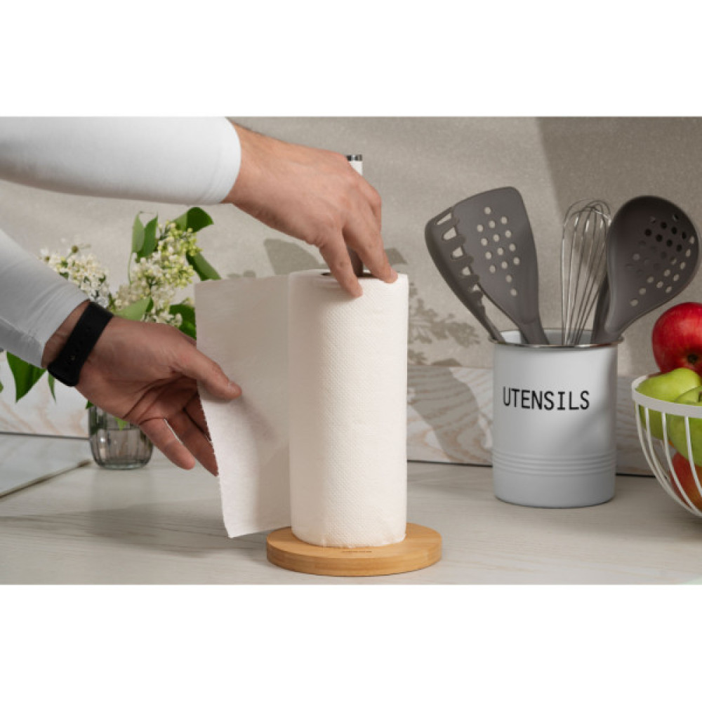 Тримач паперових рушників Ardesto Midori 15х34см, метал, бамбук, білий (AR0913WB)