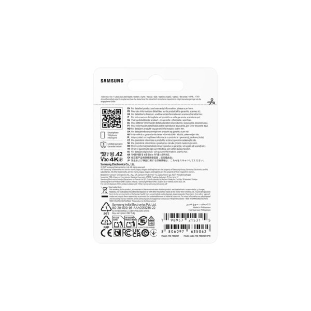 Карта пам'яті Samsung 512GB microSDXC class 10 UHS-I U3 V30 A2 T7 (MB-MB512T/WW)