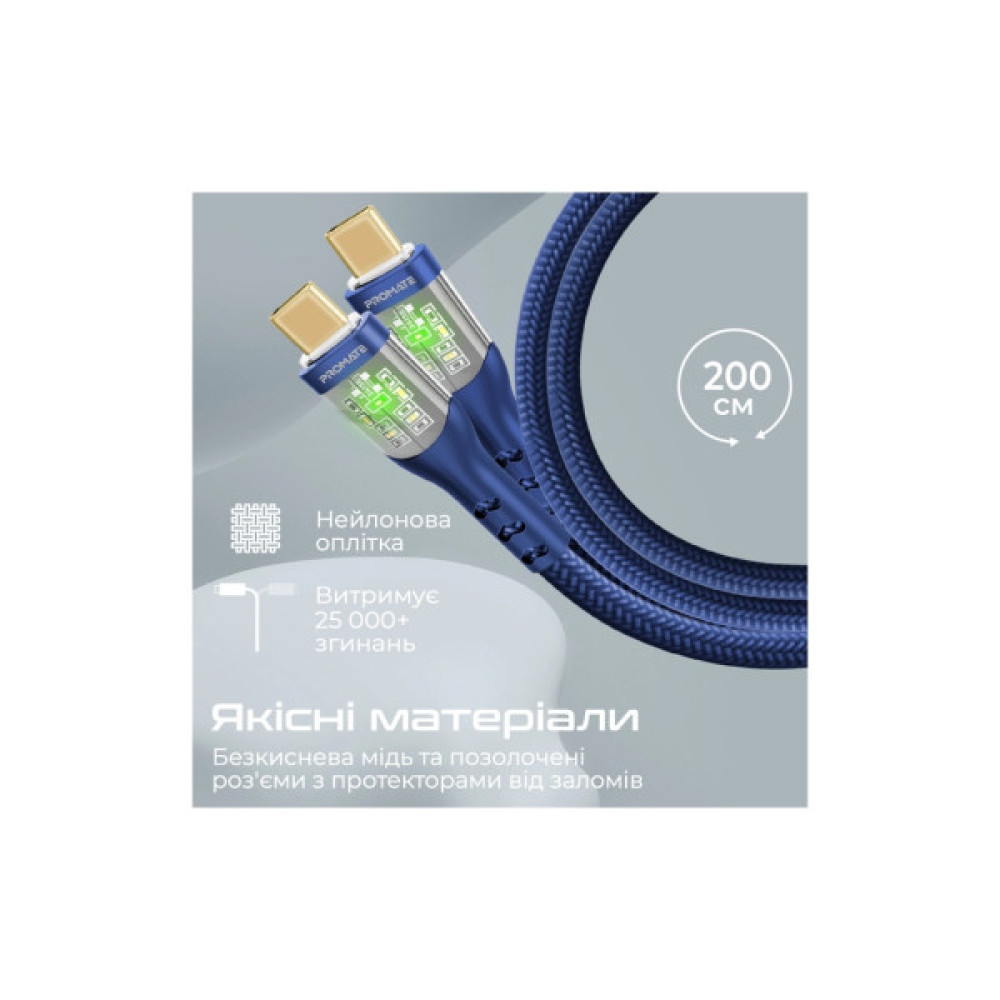 Дата кабель USB-C to USB-C 2.0m Promate (transline-cc200.navy)