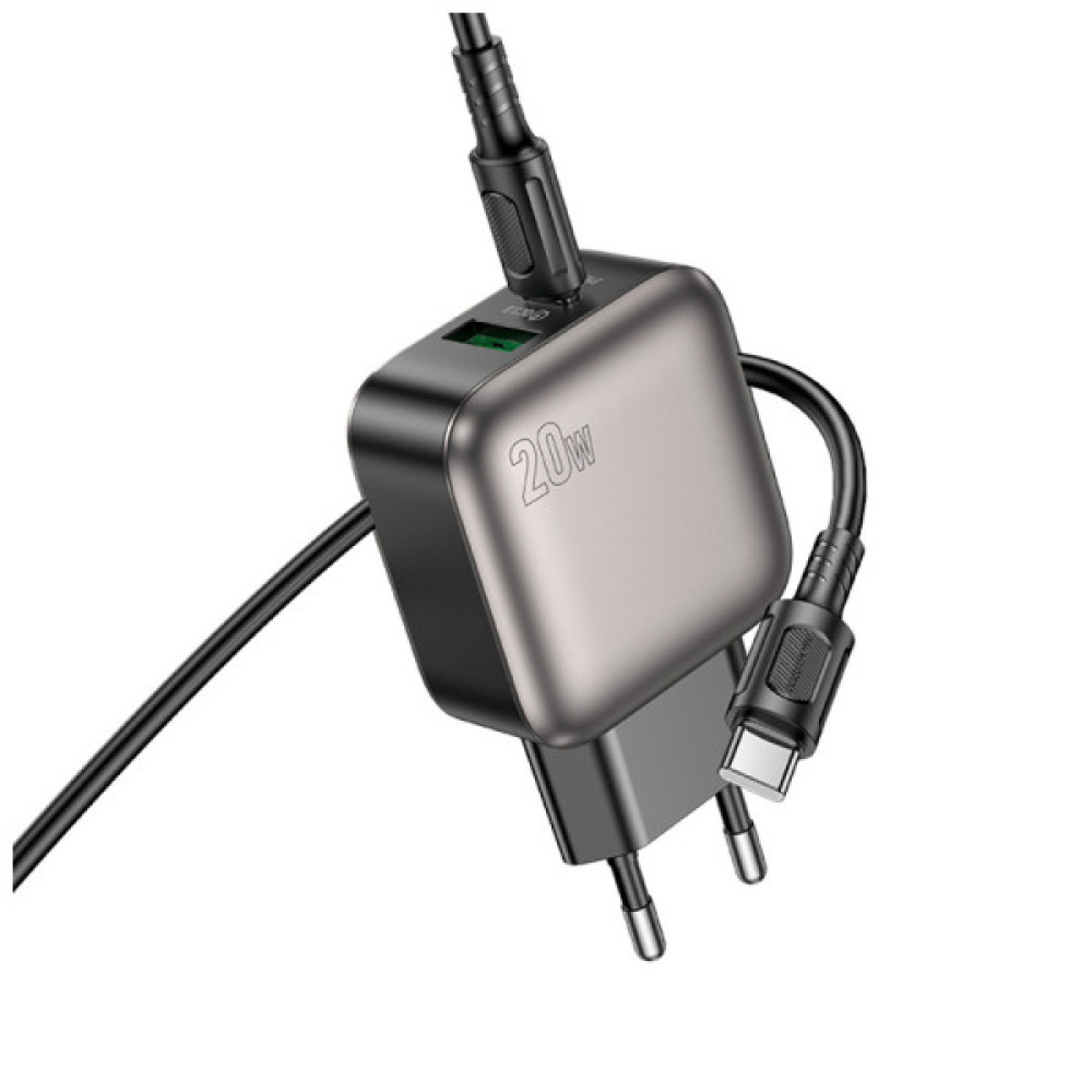 Зарядний пристрій BOROFONE BAS54A Absolute 1xUSB-C PD20W + 1xUSB QC3.0 + cable USB-C to USB-C Black (6941991116223)